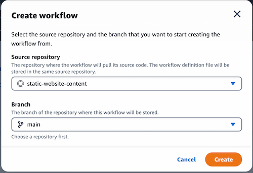 Create workflow dialog window.