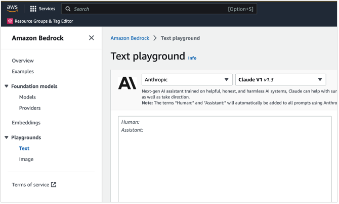 Amazon Bedrock Playground Console