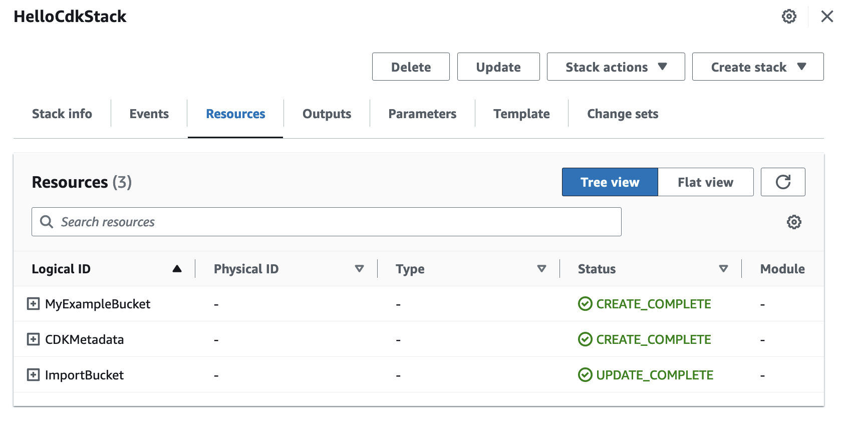 cfn stack resources after import - aws console