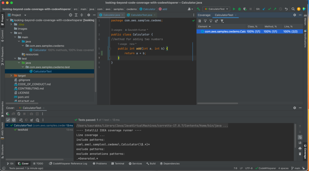 Figure2. First test with code coverage