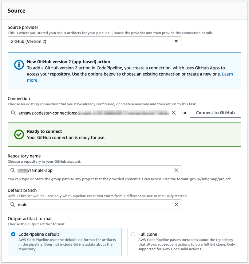 Example source connection and repository.