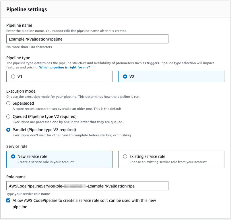 Example PR pipeline settings for Parallel execution mode.