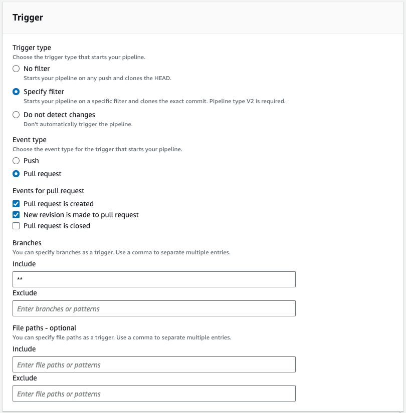 Example PR pipeline for pull request event type.