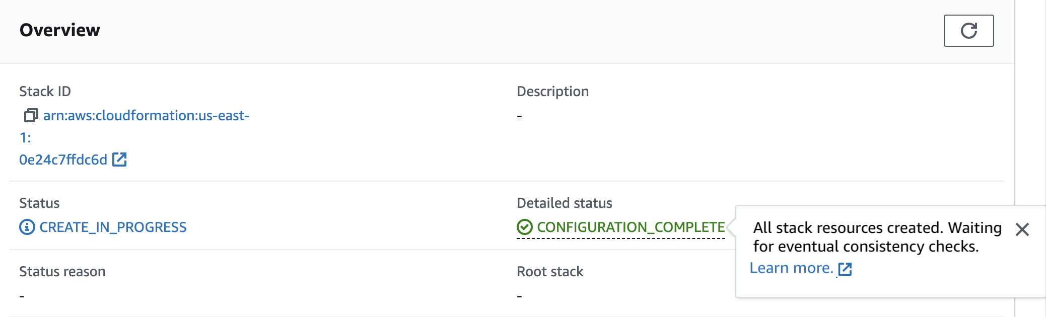 CloudFormation Overview tab for the ECSApplication stack