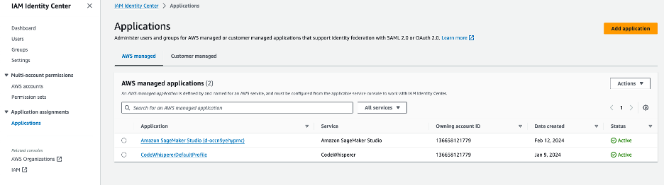 An image displays where you can find the Application in IAM Identity Center. 