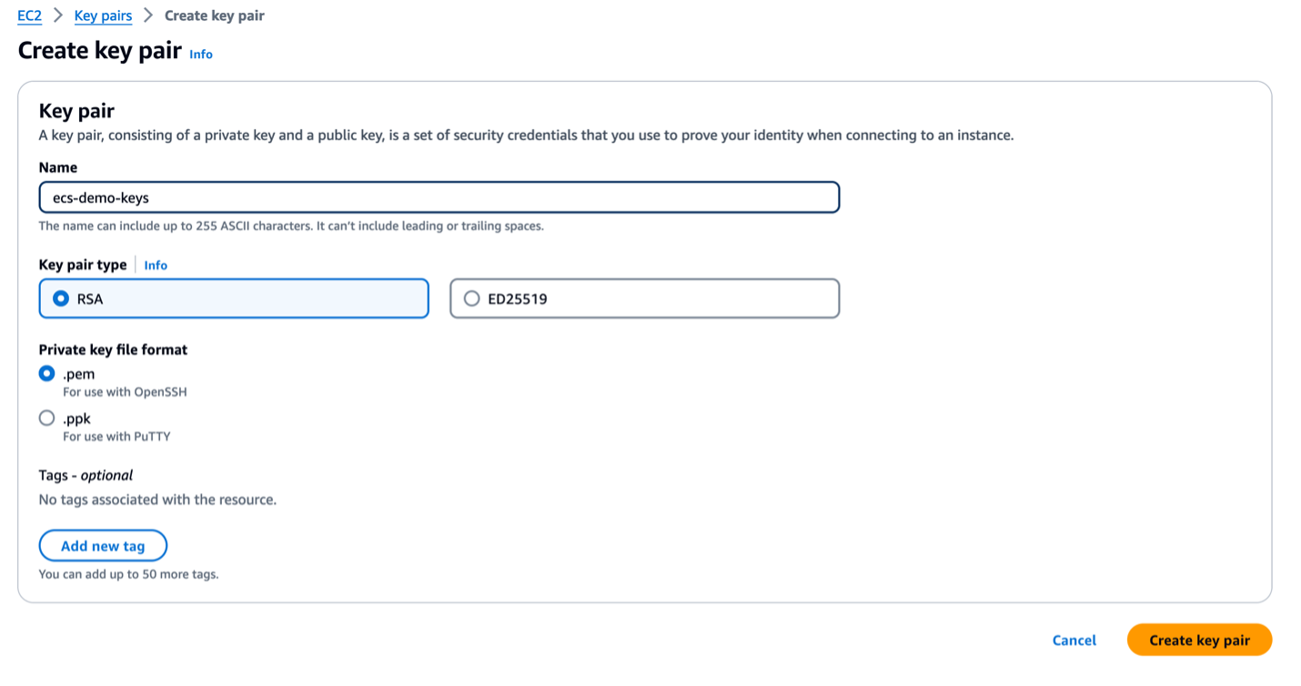 Figure 10 - Creating ECS key pair