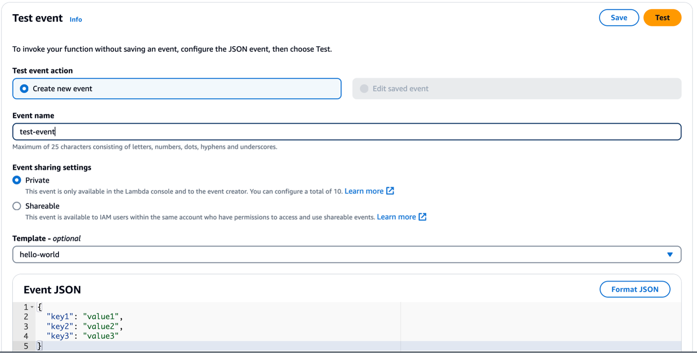 Figure 14 - configuring test event