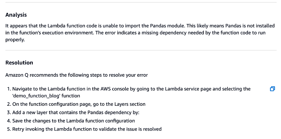 Figure 17 - Amazon Q Resolution