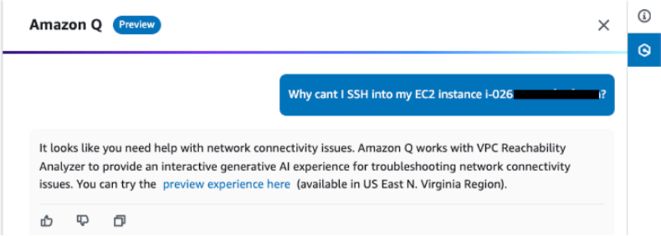 Figure 2 - Prompting Q chat in the console.