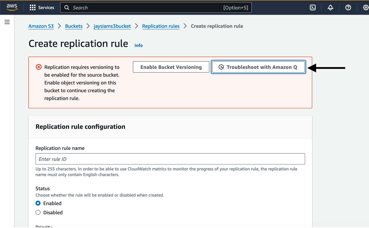 Figure 20 - S3 console error
