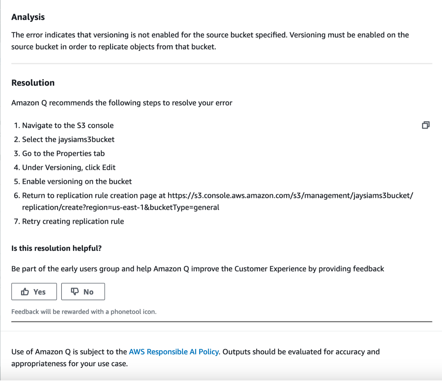 Figure 22 - Amazon Q Resolution