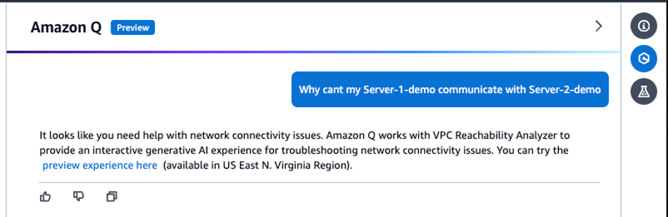 Figure 7 - prompt for Amazon Q connectivity troubleshooting