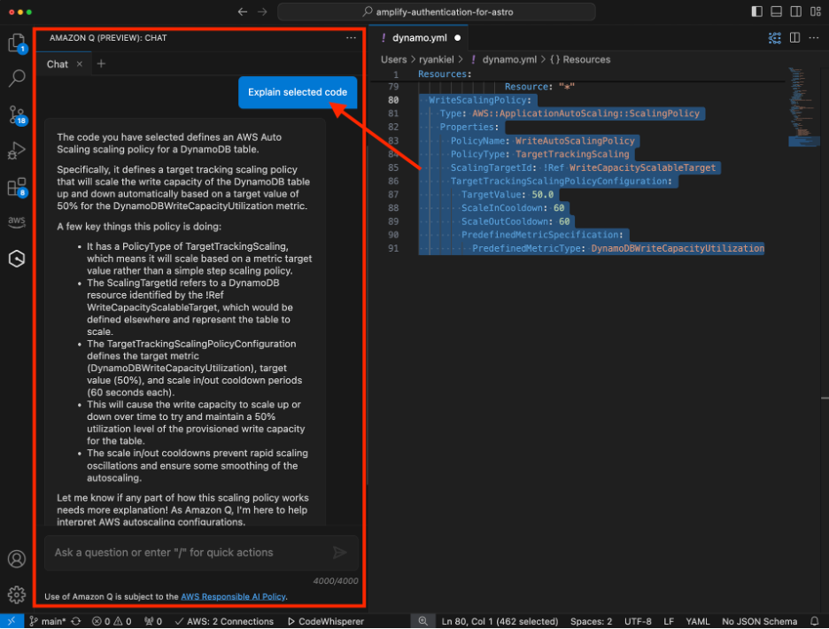 Explaining CloudFormation code by Amazon Q