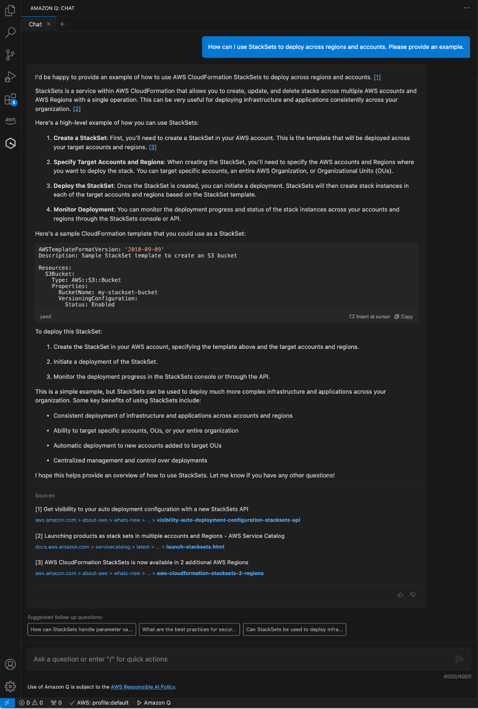 Query Amazon Q for CloudFormation StackSets functionality