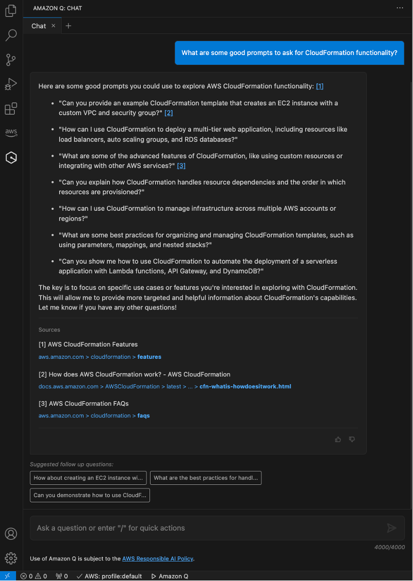CloudFormation functionality prompts