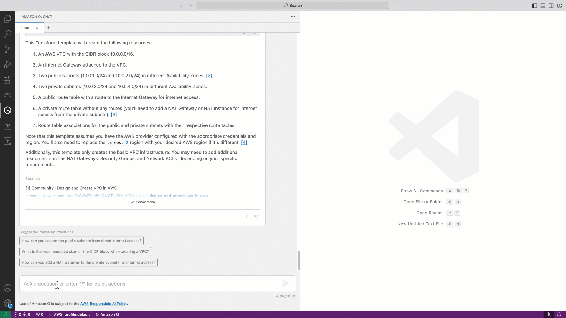 Amazon Q Developer displaying generated stages and dependencies for a CI/CD pipeline