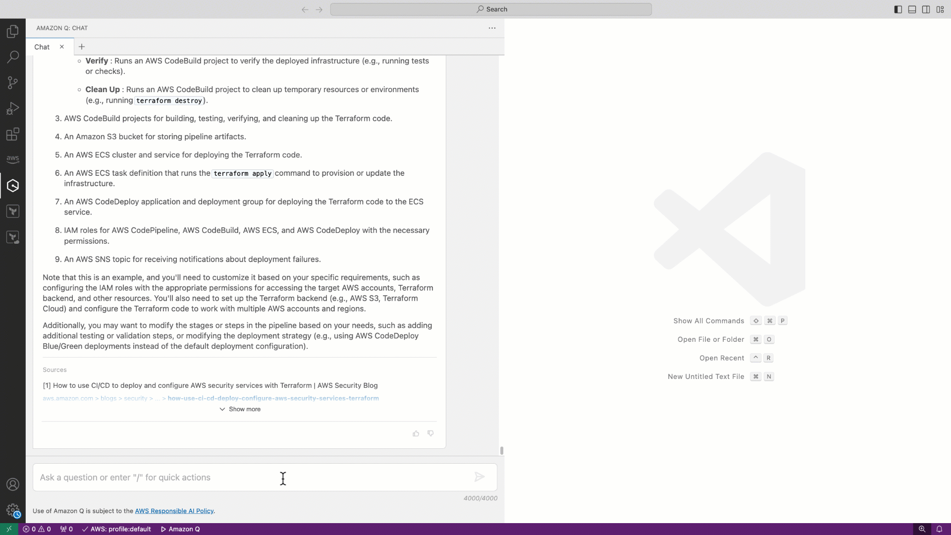 Amazon Q Developer providing an explanation of event-driven architecture components