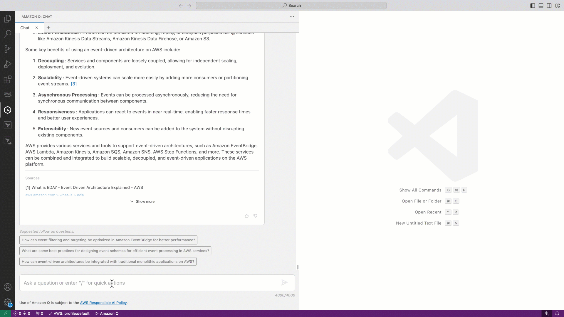 Terraform code snippet for an event-driven application generated by Amazon Q Developer