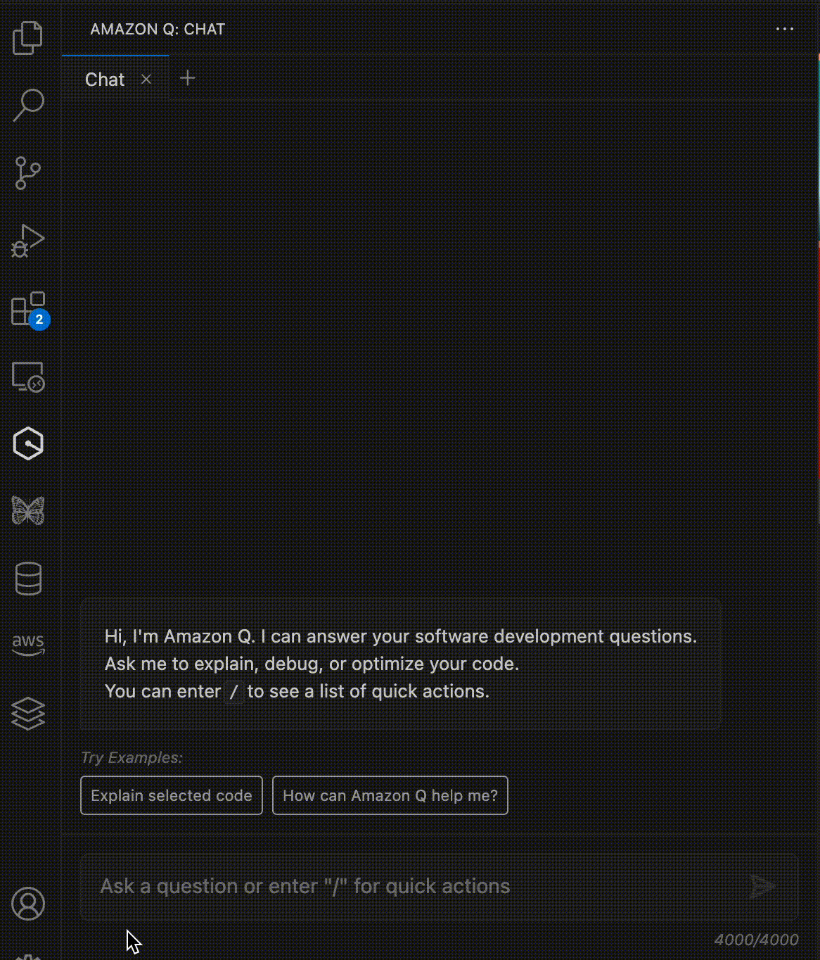 Using Amazon Q Developer to generate CDK code to create a DynamoDB with 100 read capacity units and 100 write capacity units