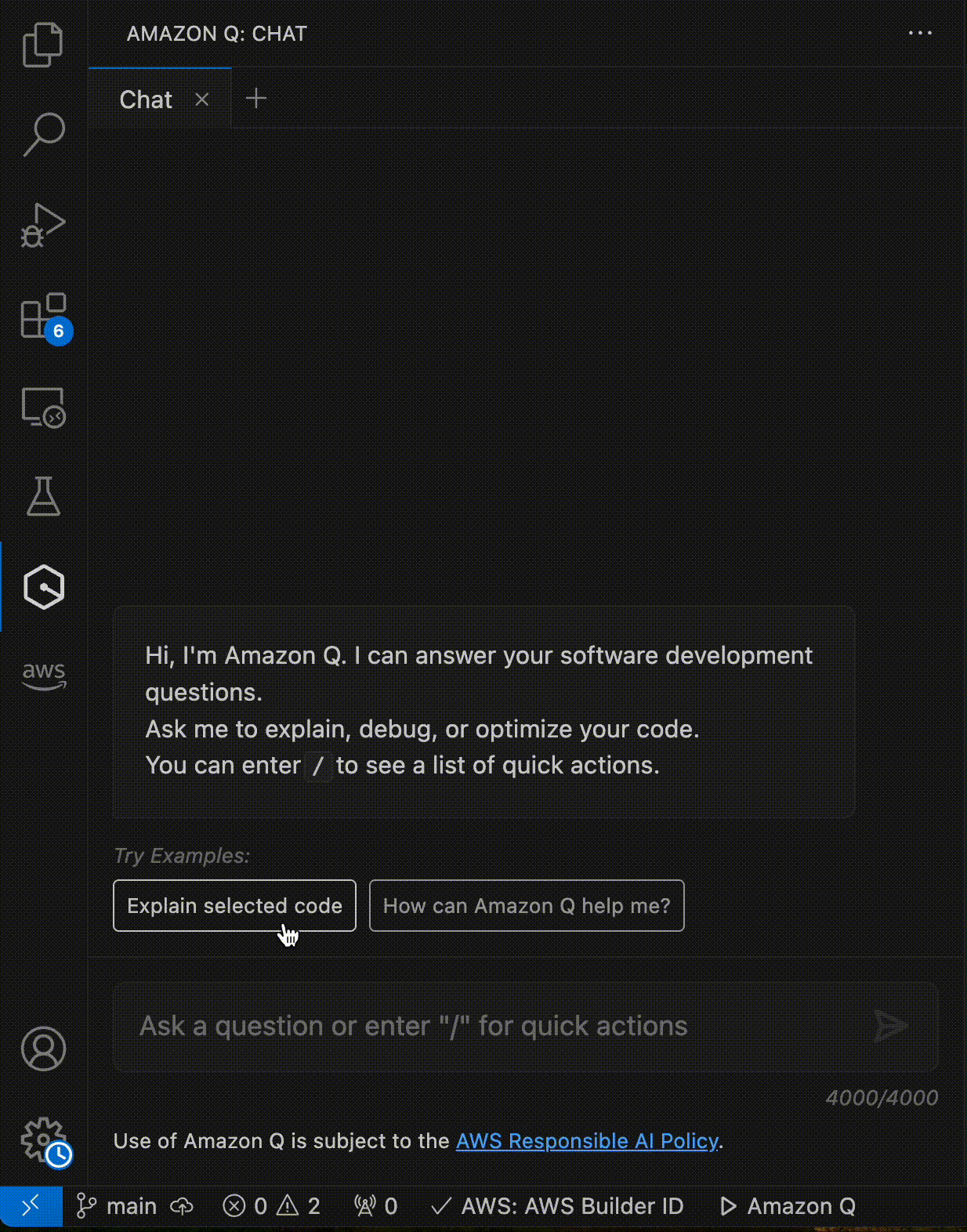 Using Amazon Q to Generate python CDK code for the presentation layer resources
