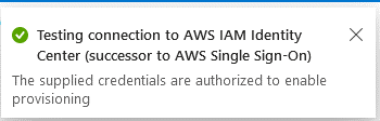This diagram illustrates AWS IAM Identity center application provisioning testing status