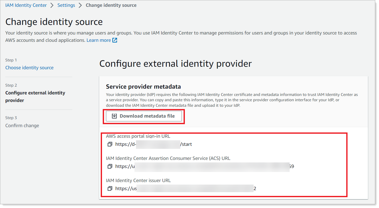 The diagram illustrates the sources for downloading and copying the metadata URLs of service providers.