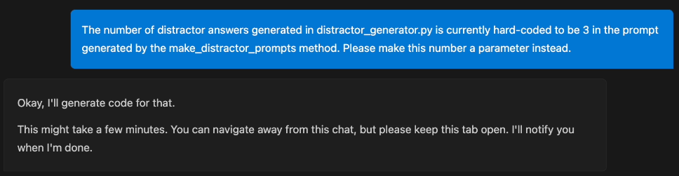 The query to the agent and its initial response