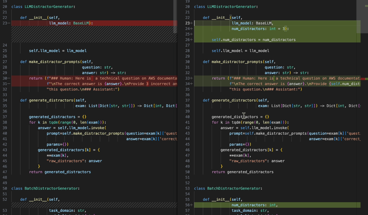The code diff created by the agent