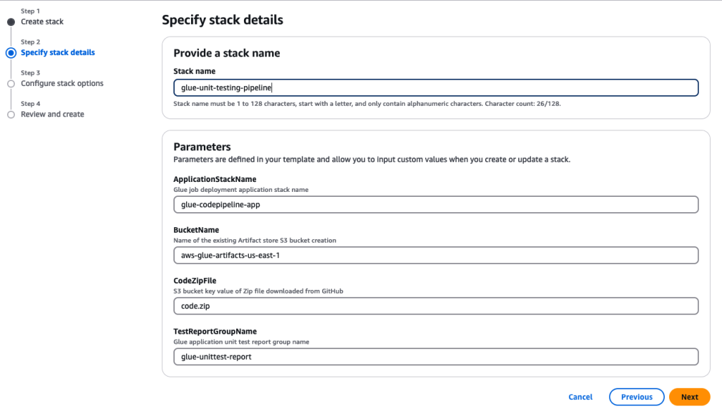 Figure 5 Fill stack creation parameters