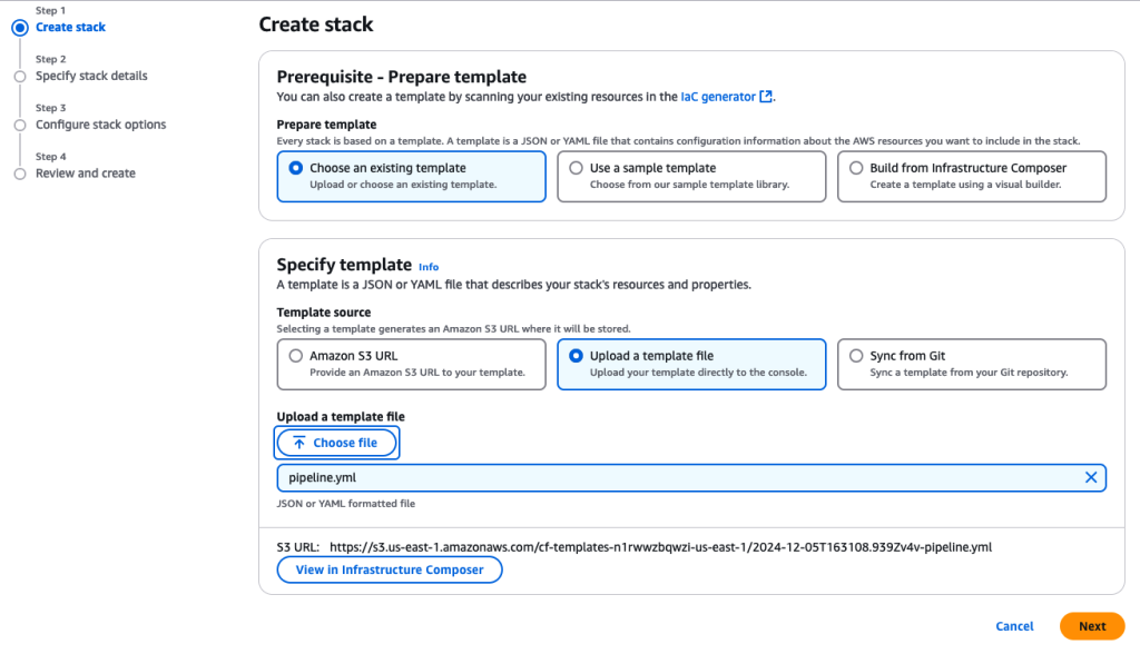 Figure 4 Create stack from pipeline.yml file