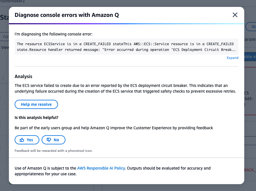 CloudFormation troubleshooting with Q feature