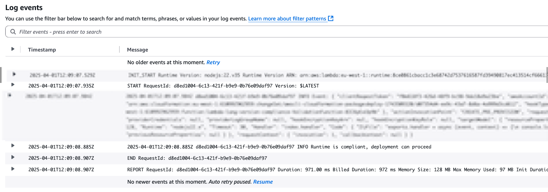Validation Lambda Function Logs with successful validation