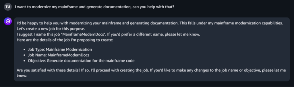 Human team members interact with Q Developer generative AI agents using natural language chat.