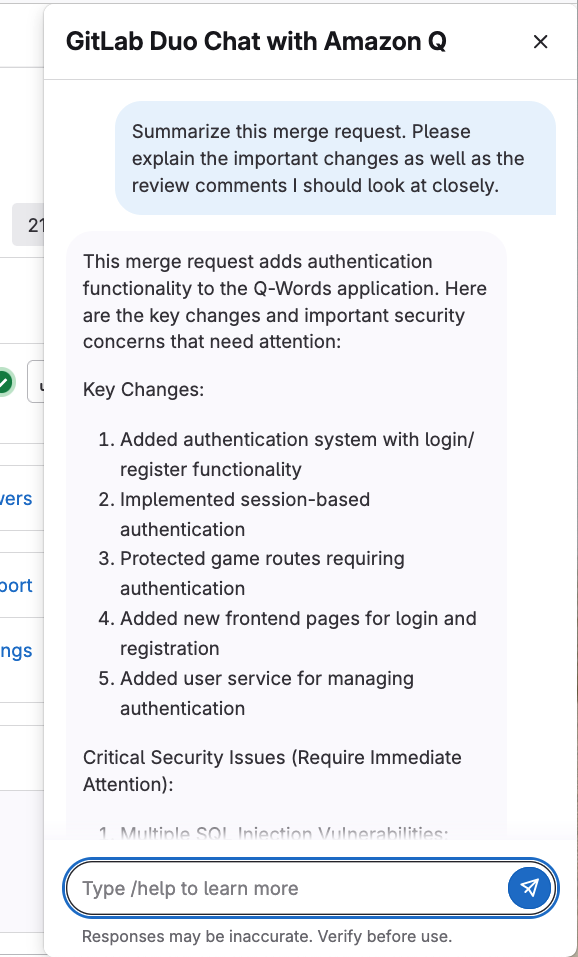 Chatting with GitLab Dou with Amazon Q