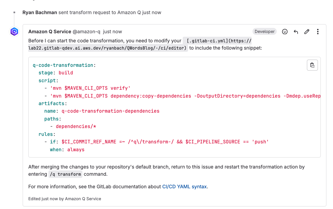 Instructions on how to update your .gitlab-ci.yaml file