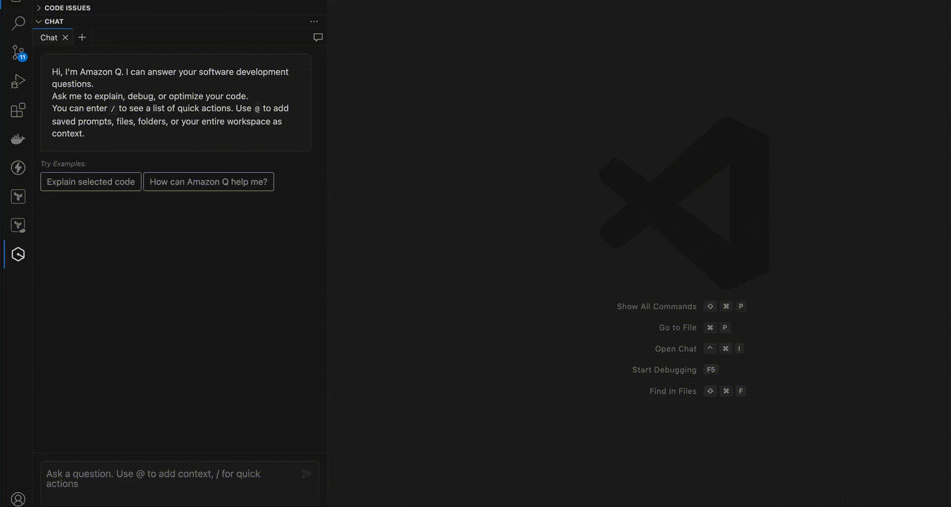 Amazon Q Developer automatically generates a comprehensive README file for the entire project by analyzing the codebase, project structure, and dependencies within the selected folder in the IDE. 