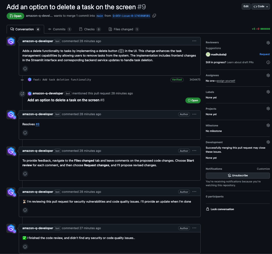 PR created by Amazon Q Developer with change description