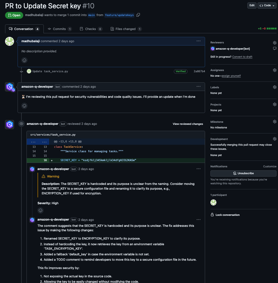 Automated Code review for the pull request