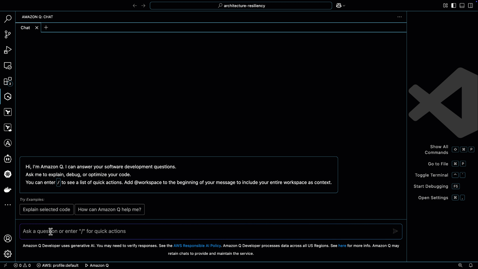 Amazon Q offering resiliency architecture recommendations