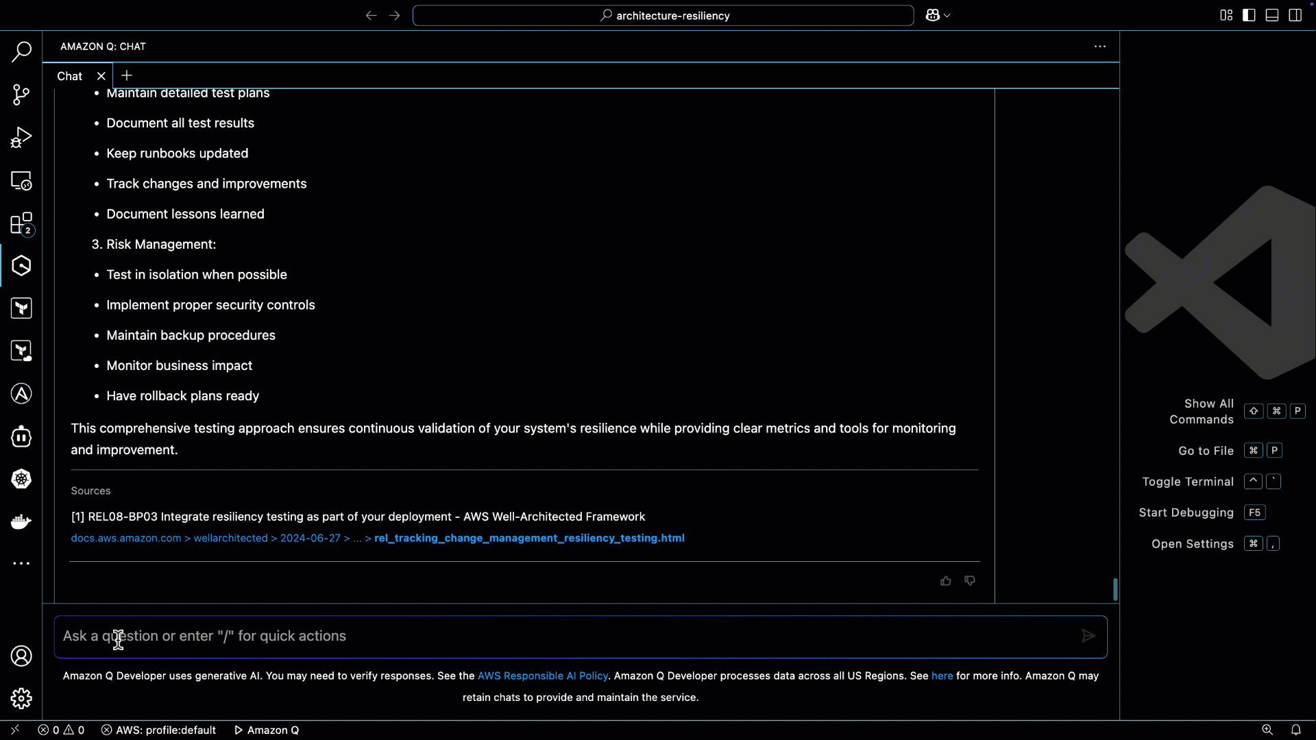 Amazon Q assisting with systematic risk assessment and FMEA report