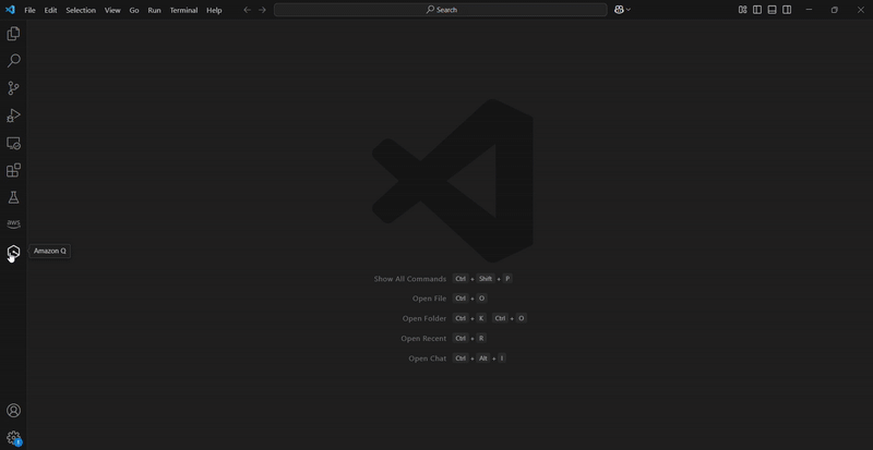 A screen recording of Visual Studio Code where the user selects the Amazon Q icon from the sidebar. The screen transitions to a login prompt indicating that the user must authenticate using their PingIdentity credentials via IAM Identity Center before accessing Amazon Q Developer features. The message highlights that authentication is required to continue.