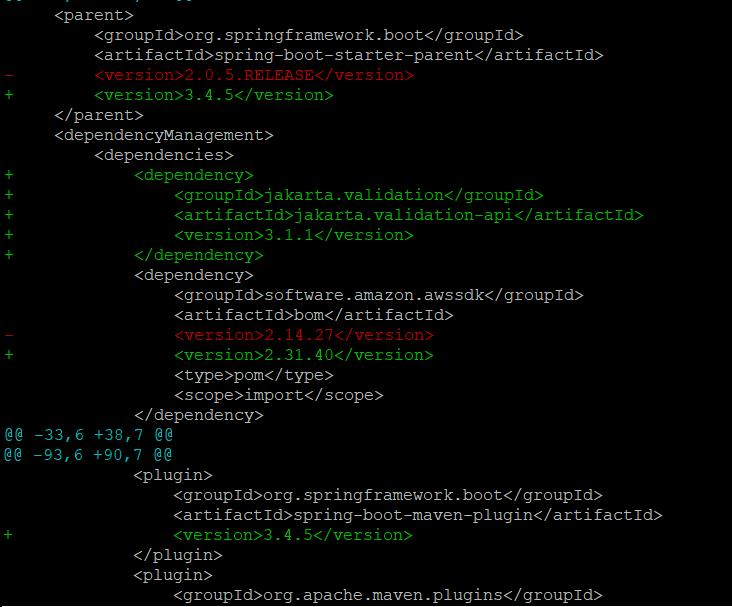 Fig 4 of pom.xml changes showing 3P upgrades