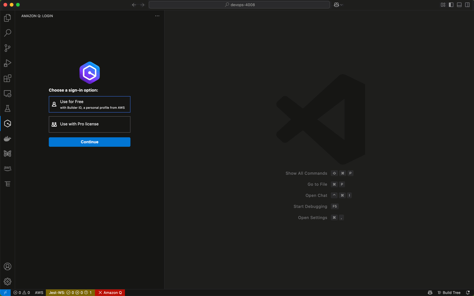Screenshot of IDE interface showing the Amazon Q Developer customizations panel. When authenticated through the AWS IAM Identity Center Organization, Blue developers can see both Alpha and Bravo customizations.