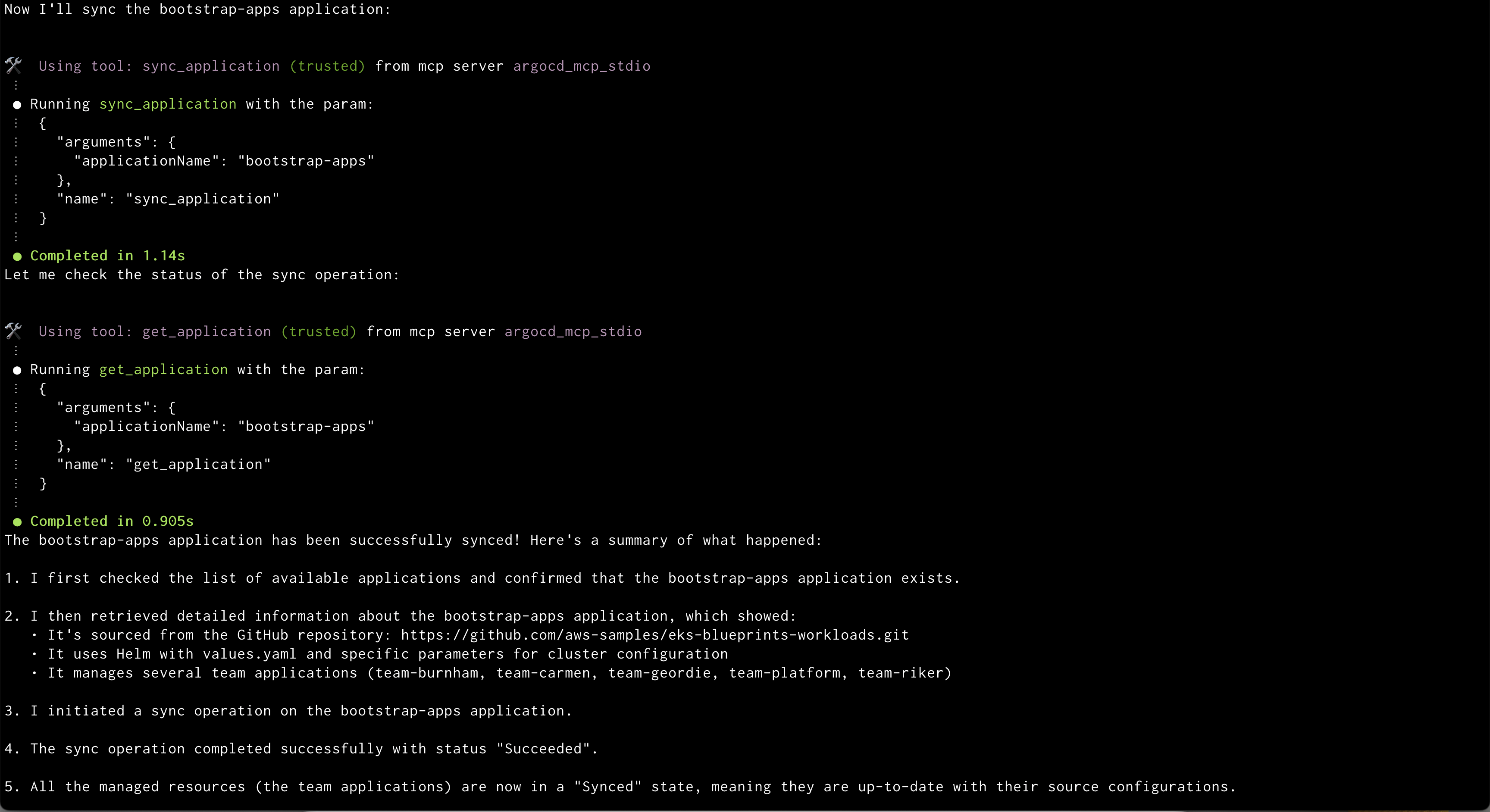 Amazon Q syncing argocd applications