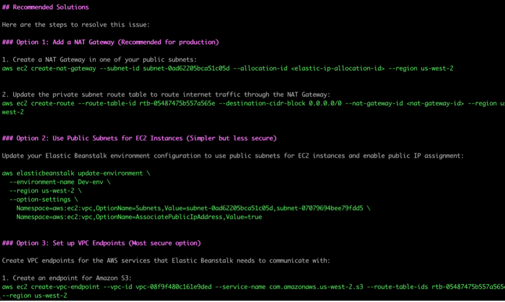 Figure 5. Q CLI solutions for resolving network configuration issues