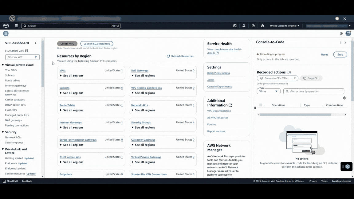 This gif demonstrates creating and configuring resources while Console-to-Code records all actions in real-time