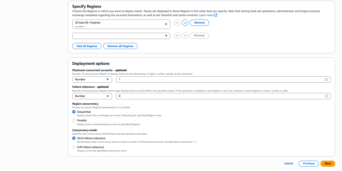 AWS CloudFormation Console: set deployment options