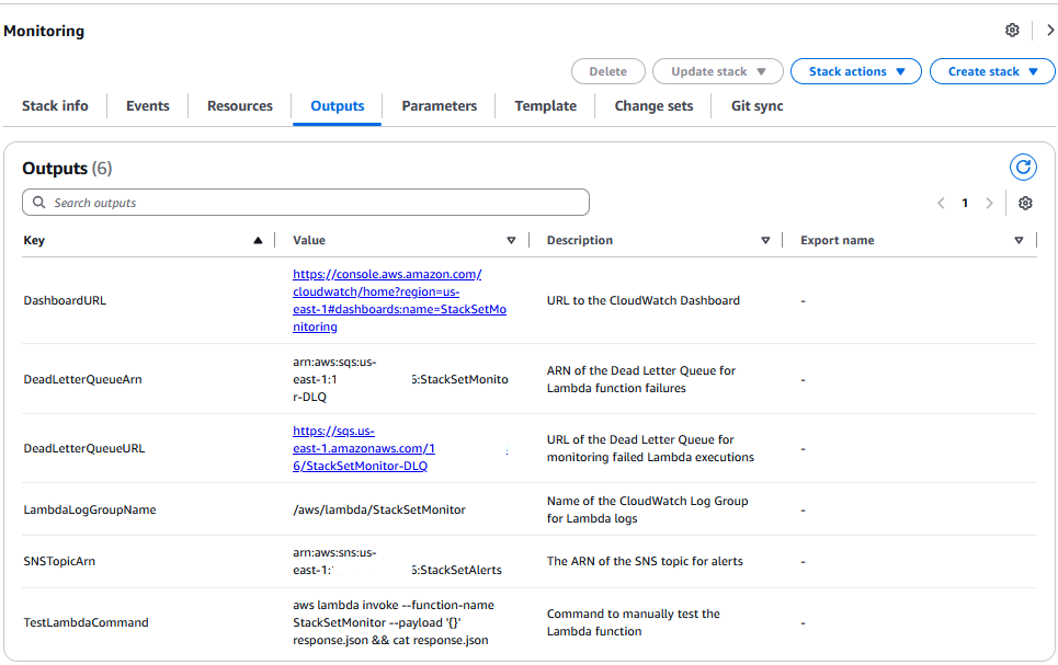 StackSetMonitor Console output