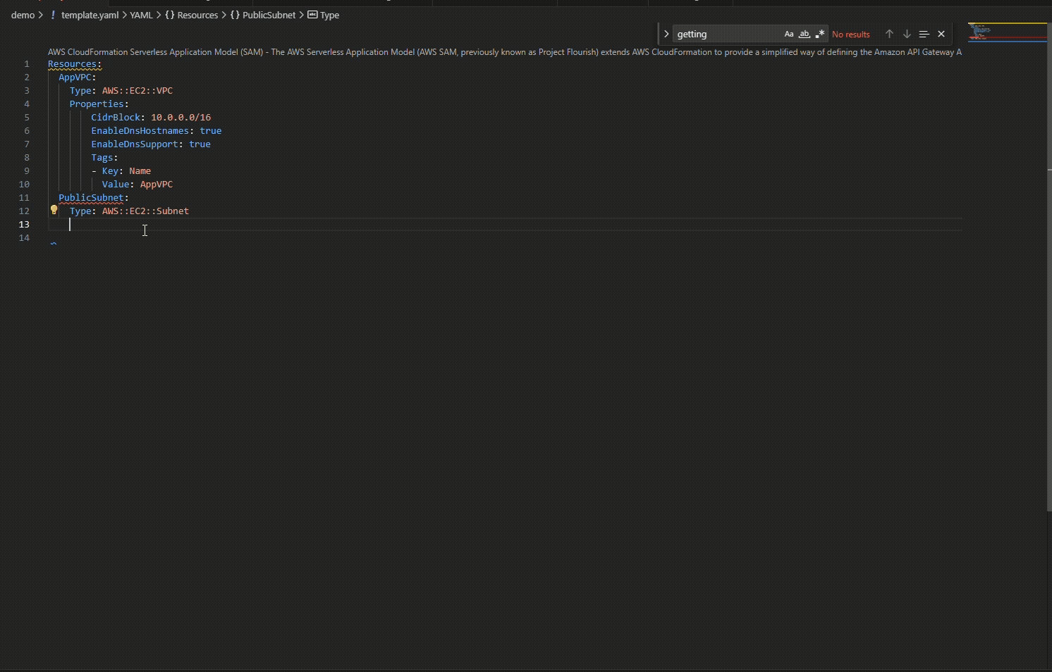 Required properties VpcID automatically suggested for EC2 Subnet