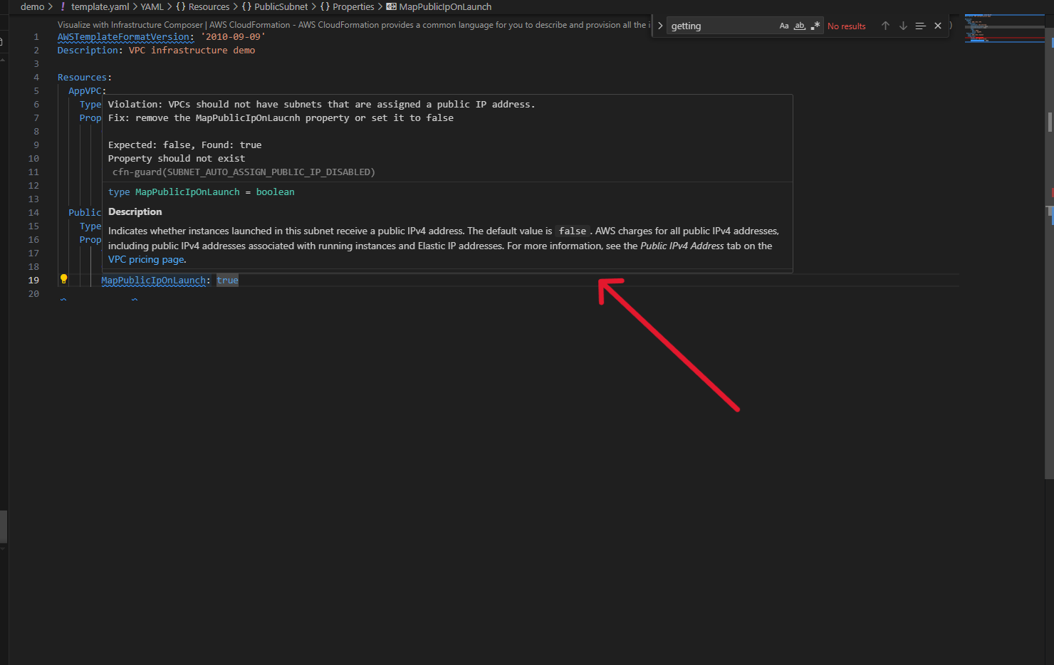 Security compliance warning with detailed explanation